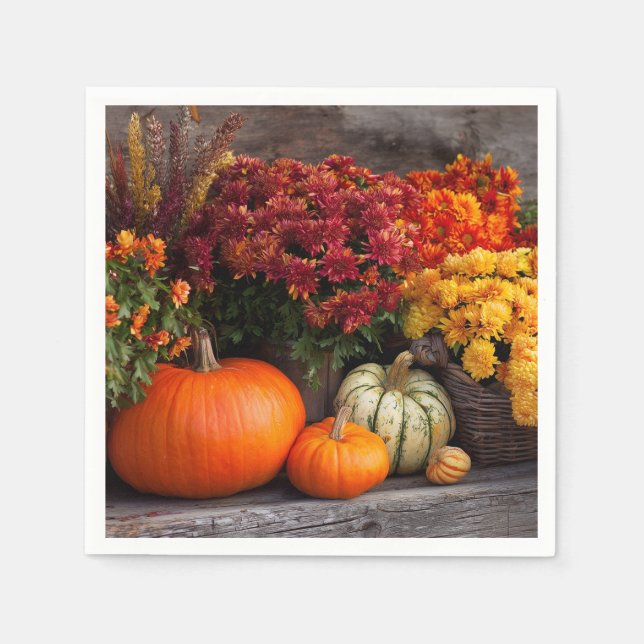 Fall Harvest Tablescape - Autumn Pumpkins Flowers Napkins (Front)