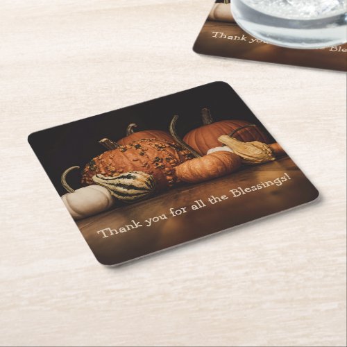 Fall Harvest  Thank You For All The Blessings Square Paper Coaster