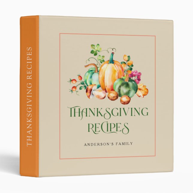 Fall Harvest Thanksgiving Recipes Typography 3 Ring Binder (Front/Spine)