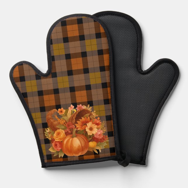 Fall Harvest Theme Plaid Oven Mitt (Front/Back)