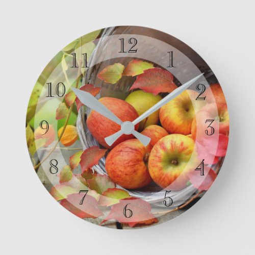 Fall Harvest Time Apple Basket Round Clock