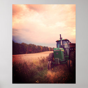 Fall Harvest Tractor at Sunset Poster