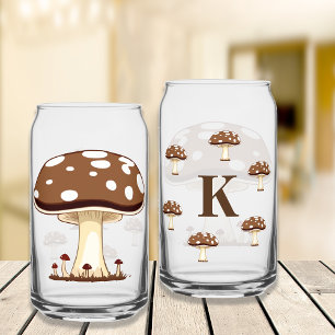 Fall Harvest Vibes Mushrooms Personalize Monogram Can Glass