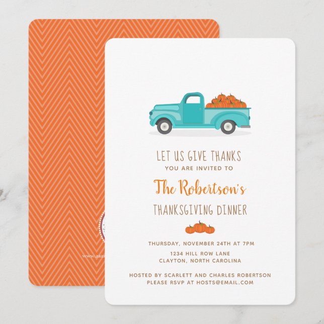 Fall Harvest Vintage Blue Truck Invitation (Front/Back)