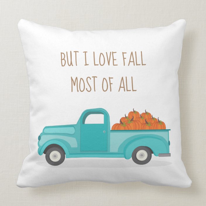 Fall Harvest Vintage Blue Truck Personalized Throw Pillow