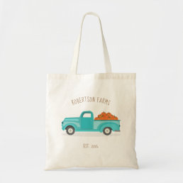 Fall Harvest Vintage Blue Truck Personalized Tote Bag