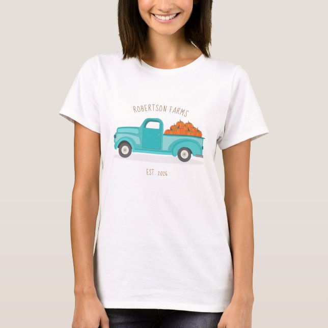 Fall Harvest Vintage Blue Truck T-Shirt (Front)