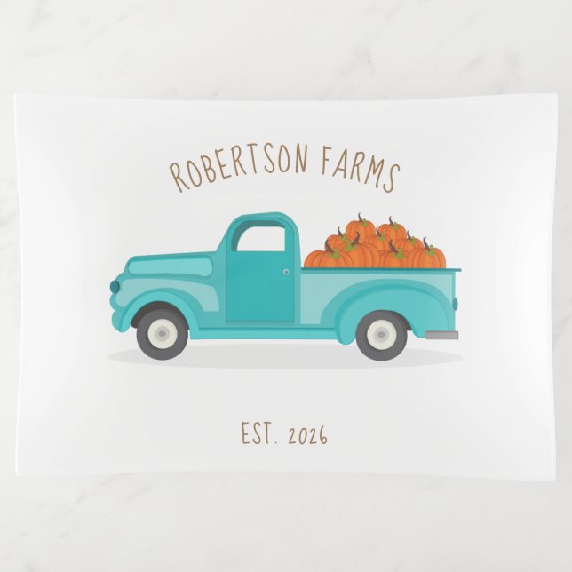 Fall Harvest Vintage Blue Truck Trinket Tray (Front)