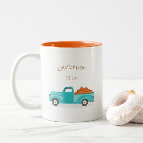 Fall Harvest Vintage Blue Truck Two_Tone Coffee Mug