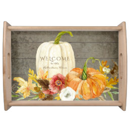 Fall Harvest Welcome Sign Family White Pumpkins Serving Tray