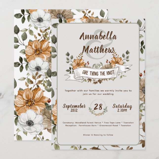Fall Harvest Woodland Floral Natural Rustic Invitation (Front/Back)
