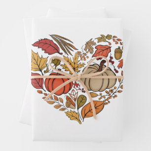 Fall Heart Cottagecore Pumpkin Heart Thanksgiving Wrapping Paper Sheets