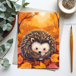 Fall Hedgehog Animal Watercolor Painting Postcard