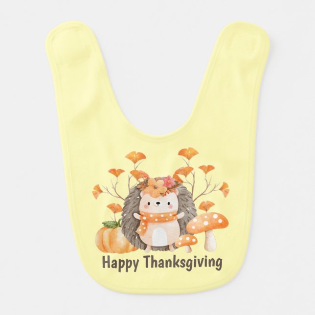 Fall Hedgehog Happy Thanksgiving Baby Bib (Front)