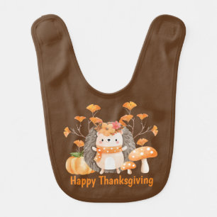 Fall Hedgehog Happy Thanksgiving Baby Bib