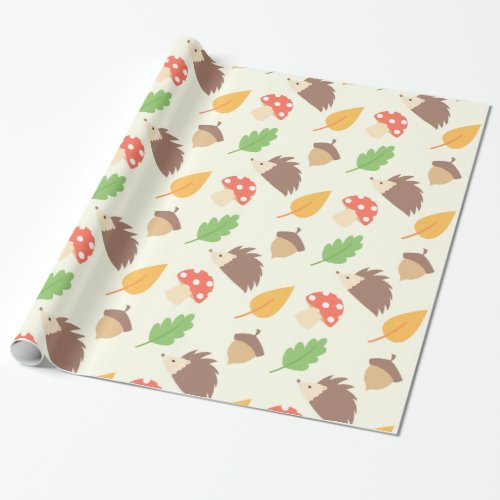 Fall Hedgehog Pattern Wrapping Paper