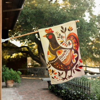 Fall Hen Weathered House Flag