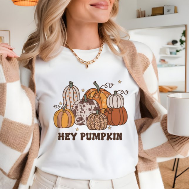 Fall Hey pumpkin cute cozy retro style T-Shirt (Creator Uploaded)