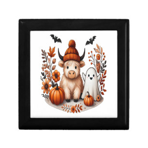 Fall Highland Cow Ghost Png, Autumn Png Gift Box