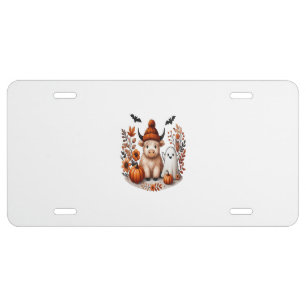 Fall Highland Cow Ghost Png, Autumn Png License Plate