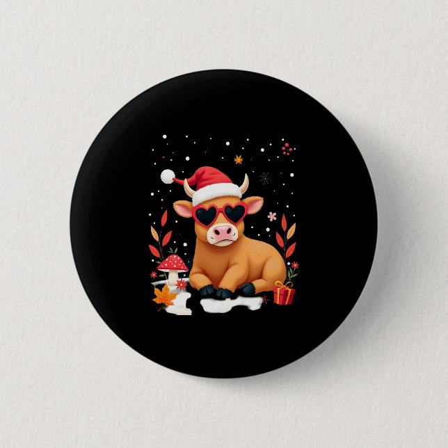 Fall Highland Cow Pumpkin Bow Christmas Girls Kids Button (Front)