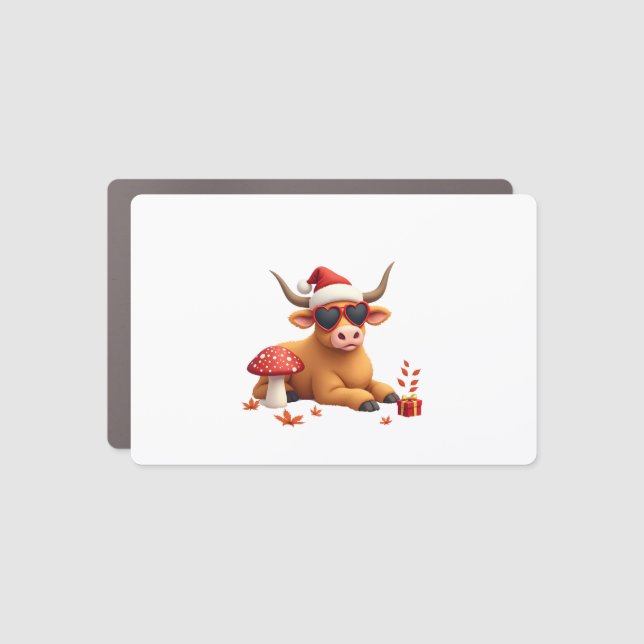 Fall Highland Cow Pumpkin Bow Christmas Girls Kids Car Magnet (Front)