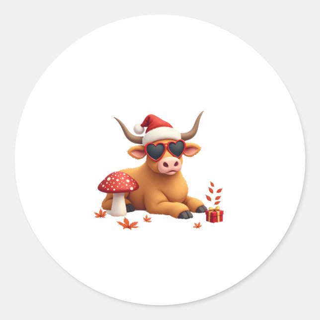 Fall Highland Cow Pumpkin Bow Christmas Girls Kids Classic Round Sticker (Front)