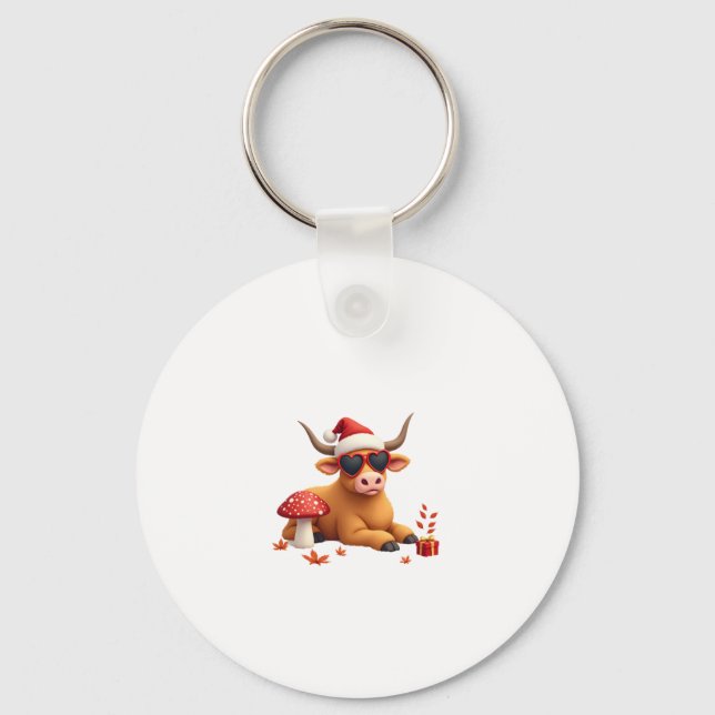 Fall Highland Cow Pumpkin Bow Christmas Girls Kids Keychain (Front)