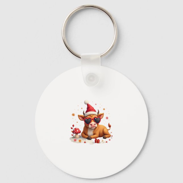 Fall Highland Cow Pumpkin Bow Christmas Girls Kids Keychain (Front)