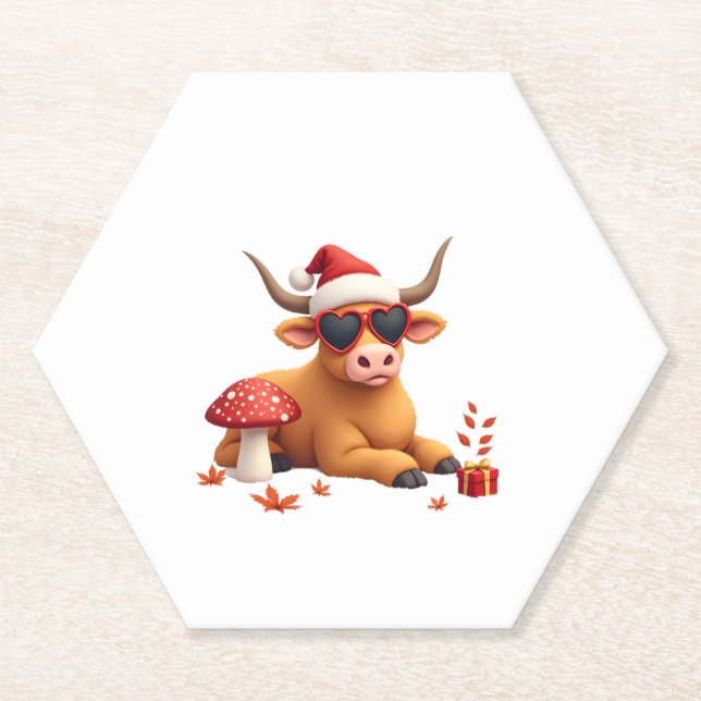 Fall Highland Cow Pumpkin Bow Christmas Girls Kids Paper Coaster (Front)