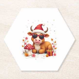 Fall Highland Cow Pumpkin Bow Christmas Girls Kids Paper Coaster