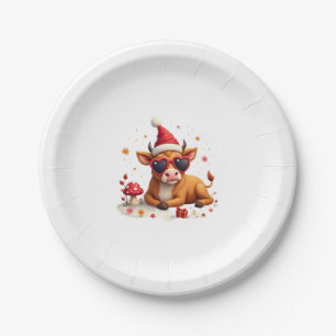 Fall Highland Cow Pumpkin Bow Christmas Girls Kids Paper Plates