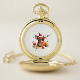 Fall Highland Cow Pumpkin Bow Christmas Girls Kids Pocket Watch