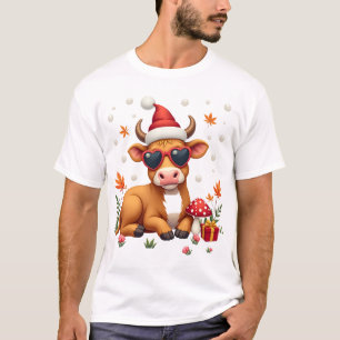 Fall Highland Cow Pumpkin Bow Christmas Girls Kids T-Shirt