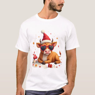Fall Highland Cow Pumpkin Bow Christmas Girls Kids T-Shirt