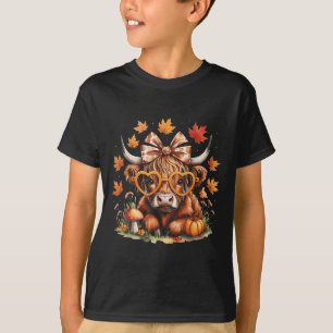 Fall Highland Cow Pumpkin Bow Thanksgiving Fall Gi T-Shirt