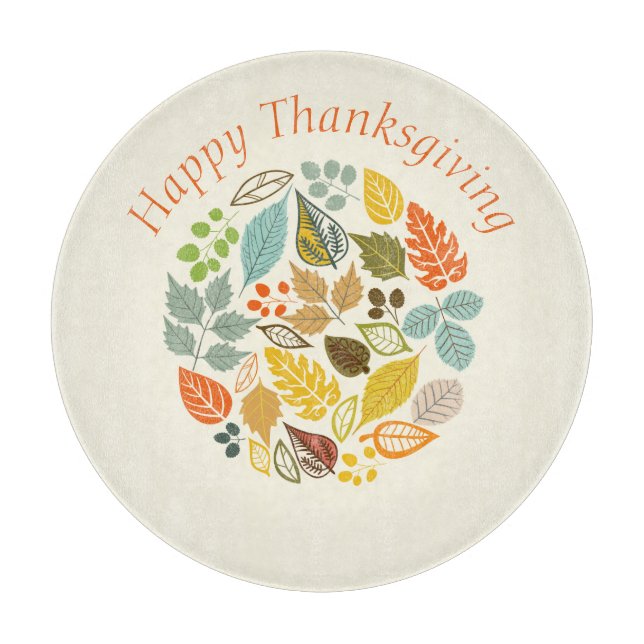 Fall Holiday Happy Thanksgiving Colorful Leaves Cutting Board (Front)