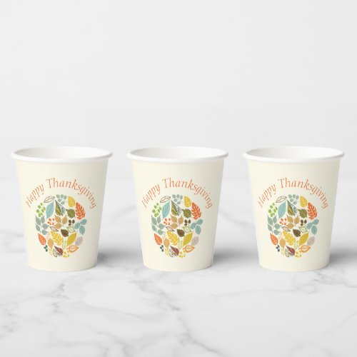 Fall Holiday Happy Thanksgiving Colorful Leaves Paper Cups