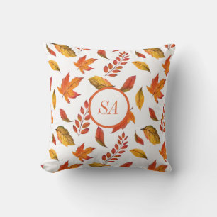 Fall Home Decor Autumn Leaves Orange Maple White Throw Pillow