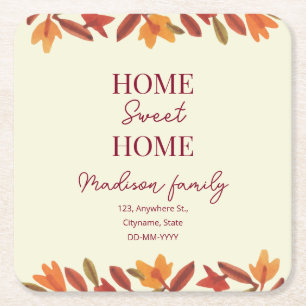 Fall Home Sweet Home open house Housewarming Square Paper Coaster