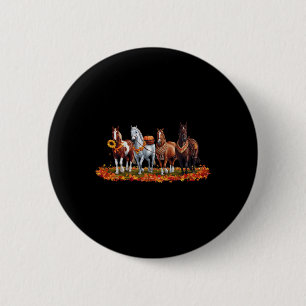 Fall Horse Animal Thanksgiving Sunflowers Pumpkin Button