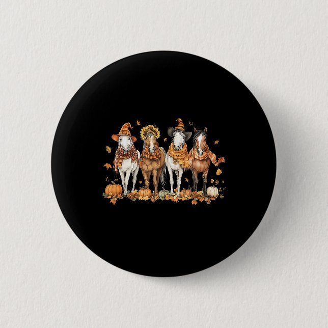 Fall Horse Thanksgiving Horse Autumn Leaves Wester Button (Front)