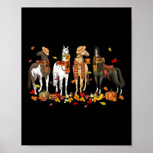 Fall Horse Thanksgiving Horse Autumn Leaves Wester Poster