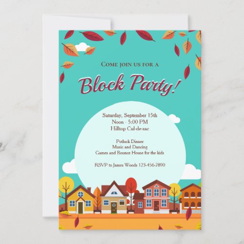 Fall Houses Neighborhood Block Party Invitation