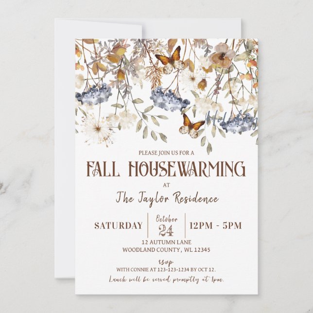 Fall Housewarming party, Butterfly, Autumn Foliage Invitation (Front)