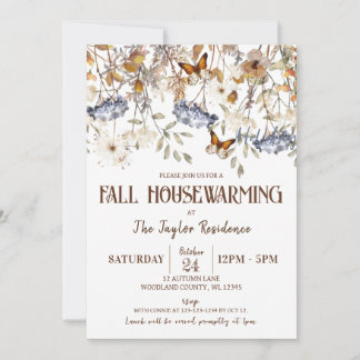 Fall Housewarming party, Butterfly, Autumn Foliage Invitation