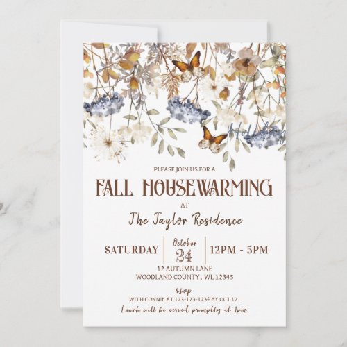 Fall Housewarming party Butterfly Autumn Foliage Invitation