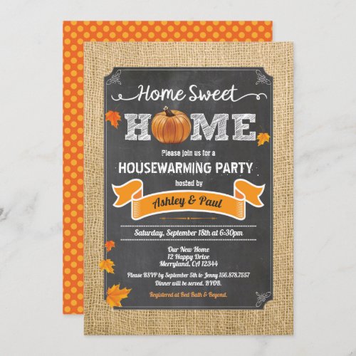 Fall housewarming party rustic wood autumn pumpkin invitation