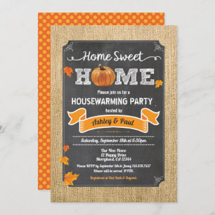 Fall housewarming party rustic wood autumn pumpkin invitation