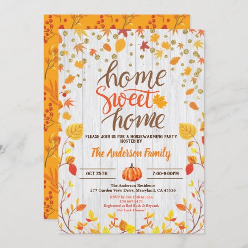Fall housewarming party rustic wood couples shower invitation